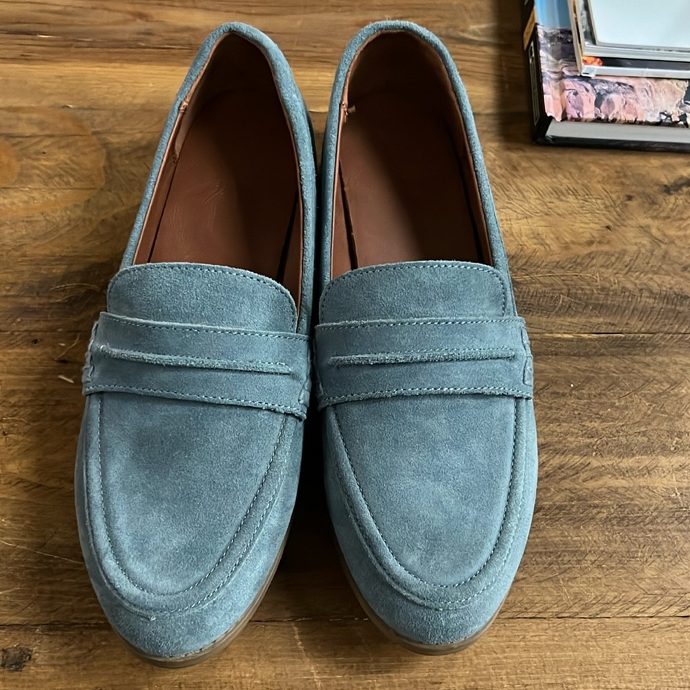 Blue suede shoes!! More like loafers but super cute!